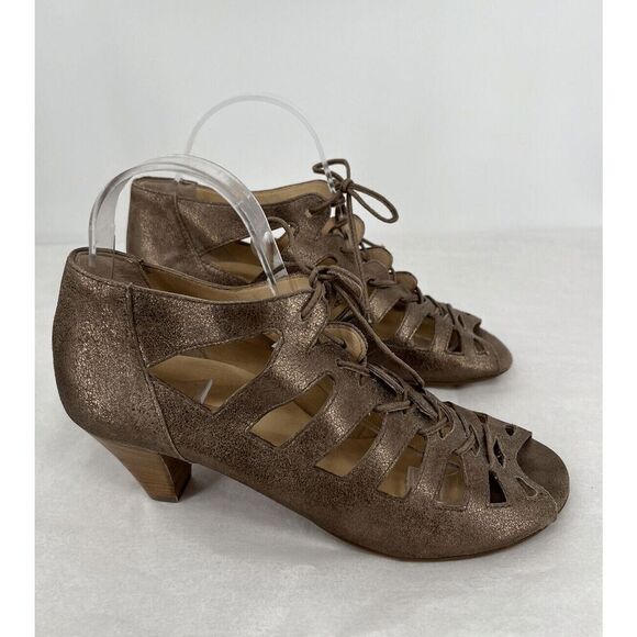 Paul Green Metallic Leather Peep Toe Prague Bootie Heels Size UK 6 US 8.5 - Picture 11 of 11